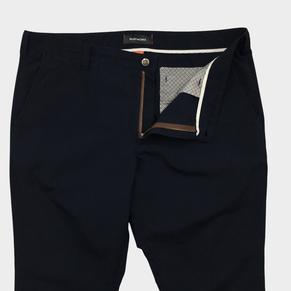 Bluffworks Mens Regular Fit Chino Pants Navy Blue 40x32 Travel Commuter Trousers